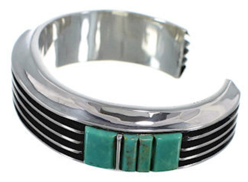 Turquoise Inlay Southwest Silver Sturdy Cuff Bracelet MX27404